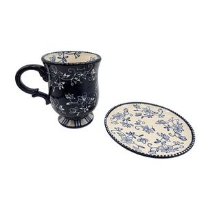 Temptations by tara Floral Lace Footed Mug and Saucer Blue and White‎
